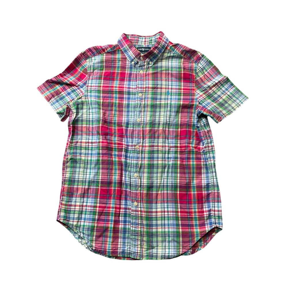 Ralph Lauren Boys XL (18-20) Plaid Button Up Short Sleeve 100% Cotton